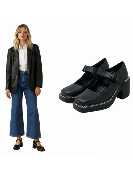 INTENTIONALLY BLANK Shoes - Intentionally Blank Categorial Mary Janes Size 6 Black Leather Square Toe NEW